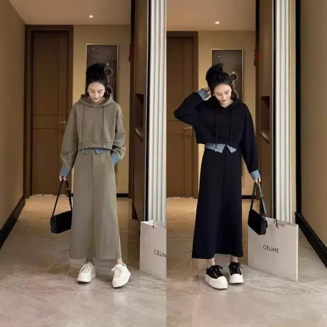 大码女装秋季卫衣套装洋气减龄胖mm200斤显瘦半身裙时尚两件套