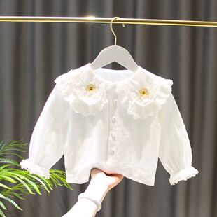 2025 Spring New Style Baby Girl Infant Korean Style Double-Layer Lace Collar Shirt Bottoming Shirt Top