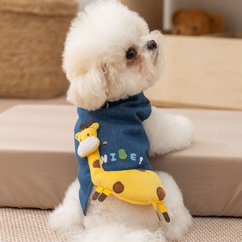 【10% off先行販売】ペット犬服秋冬新作立体鹿かわいいデニム牽引ベスト猫服|undefined