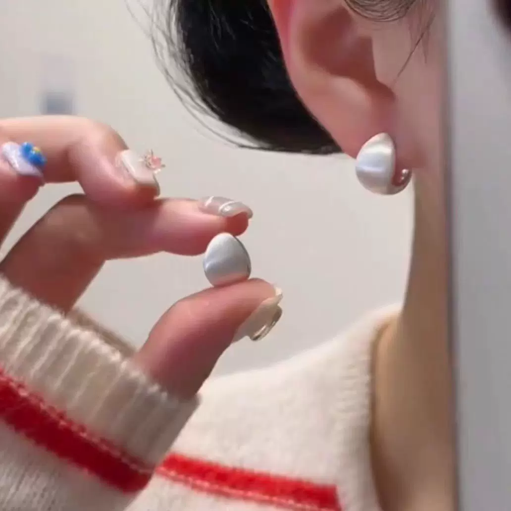 法式轻奢银色磨砂拉丝水滴耳扣女小众设计感气质百搭耳环简约耳饰