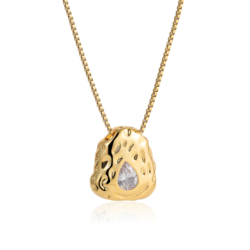 box chain Chain Type Wholesale Jewelry Vacation Simple Style Water Droplets 304 Stainless Steel Zircon Inlay Pendant Necklace Box Chain