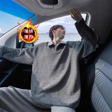 美式潮牌加绒加厚衬衫男女秋冬季潮流小香风polo翻领加绒上衣服