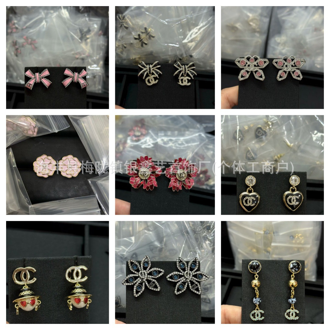 2025新款法式复古蝴蝶结耳钉满钻镶边耳环小巧气质美少女耳环耳饰