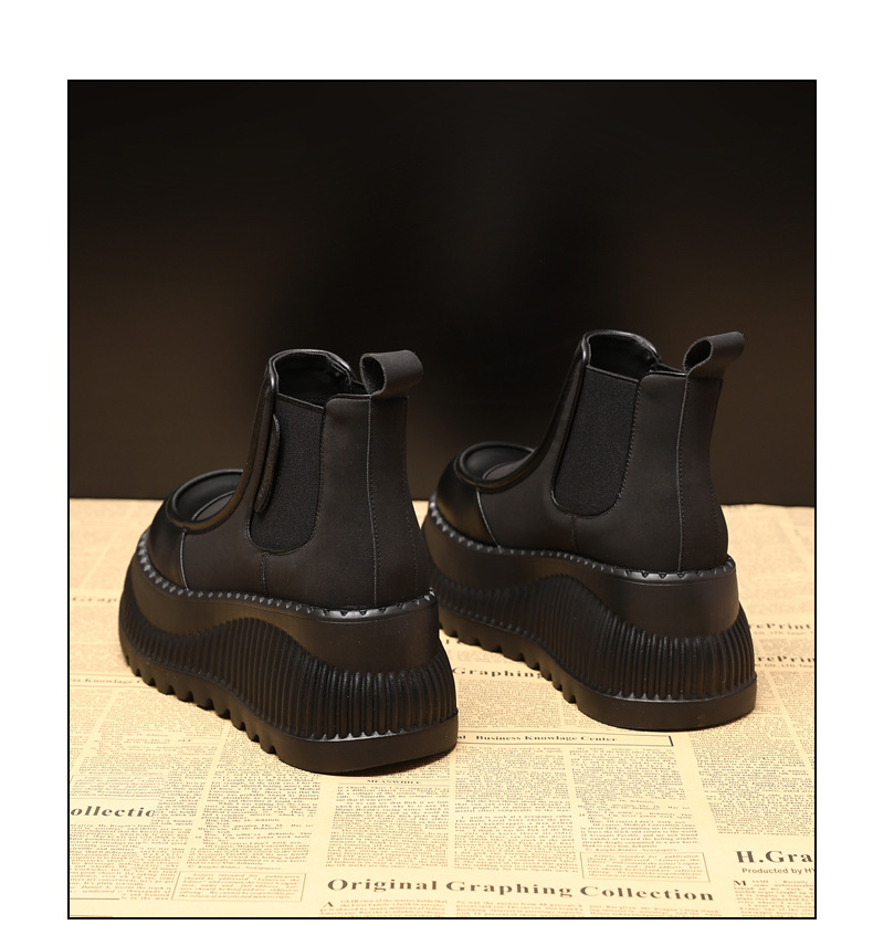 Boot Chelsea cổ thun đế dày tăng chiều cao nữ — Màu kaki lót nhung chi tiết 23