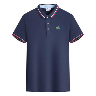 Summer Lapel Polo Shirt Short-Sleeved T-Shirt Polo Shirt Summer Men's Pure Color Lace-Up Embroidered Logo New Top