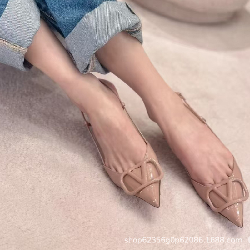 Guangzhou Women's Shoes/V Buckle Pointed Toe Stiletto High Heels, Closed-Toe Strap Backless Nude Sandals for Women and Men