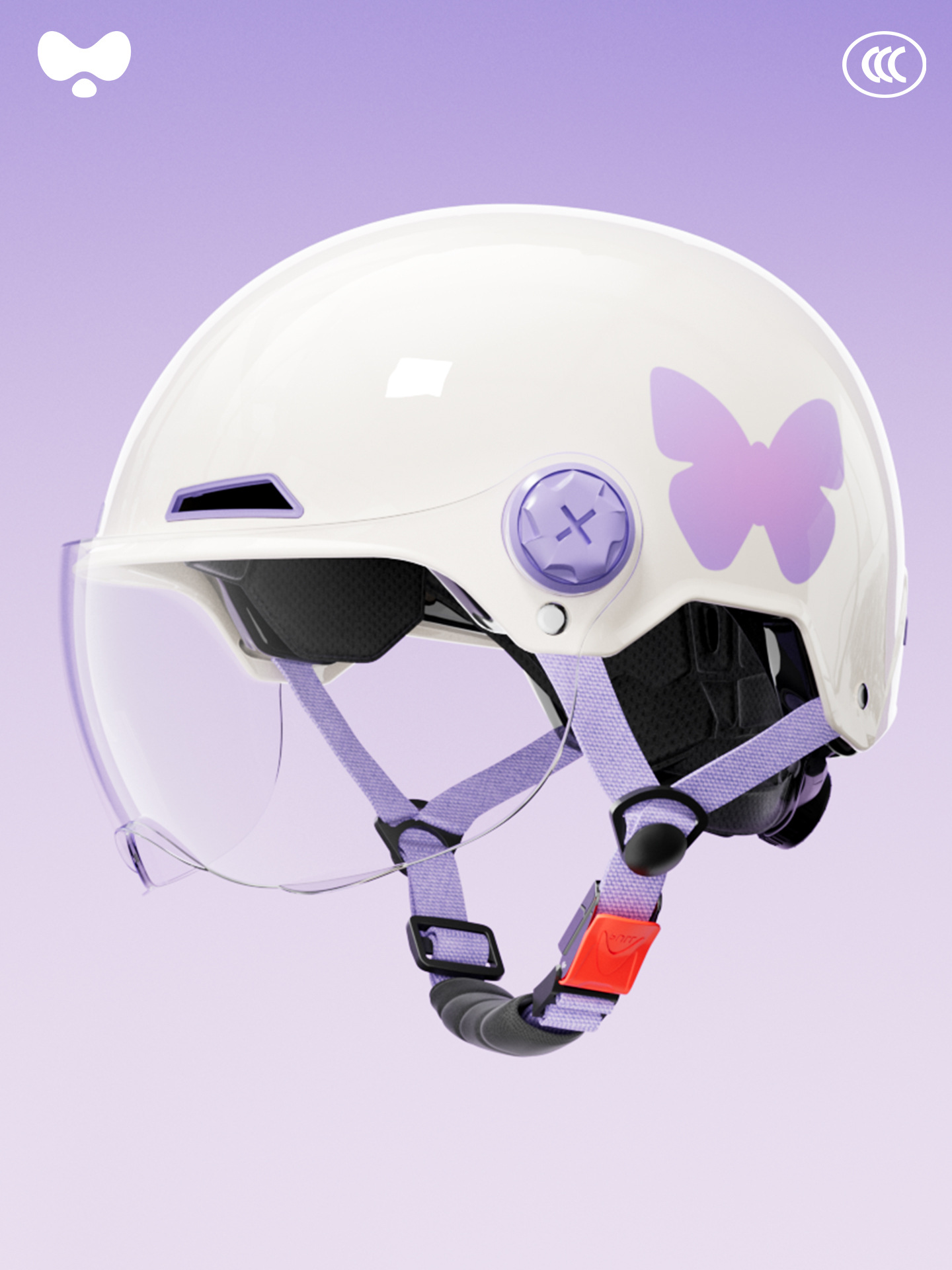 Women's Hair-Friendly 3C: Universal Motosiklet kaskı (dəbilqə) - 3c-white-butterfly-hd-short-lens-class-a-new-national-standard-one-size