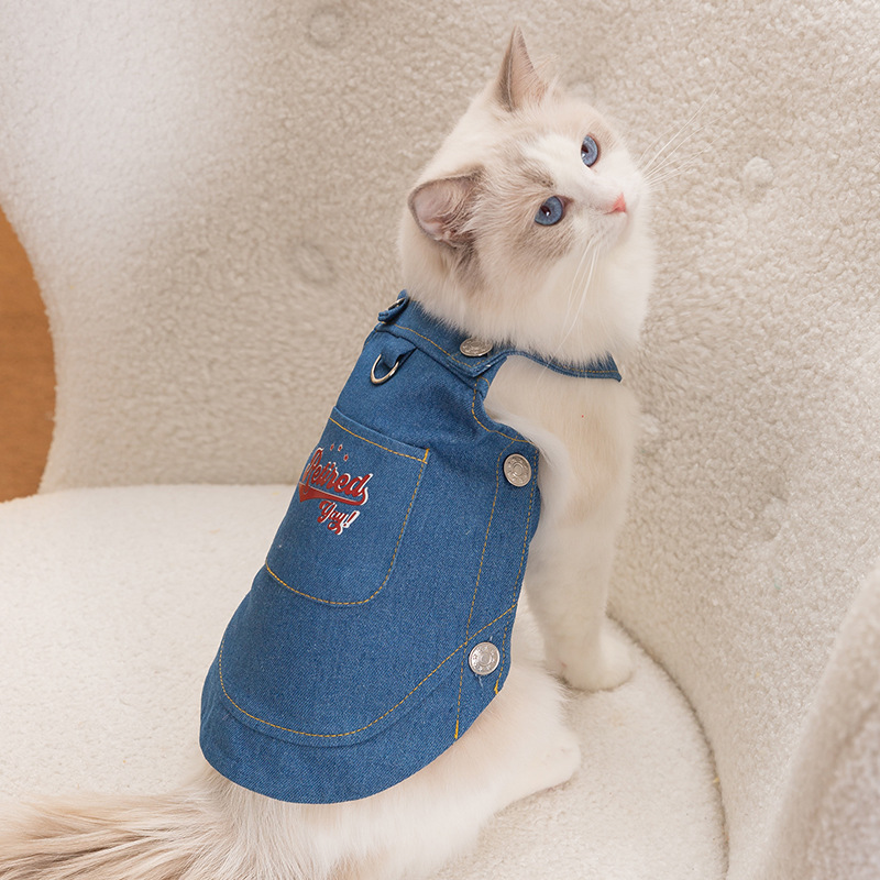 Gato Otoño e Invierno correa de bolsillo falda de mezclilla perro pequeño perro oso de peluche casual mascota ropa de dos patas