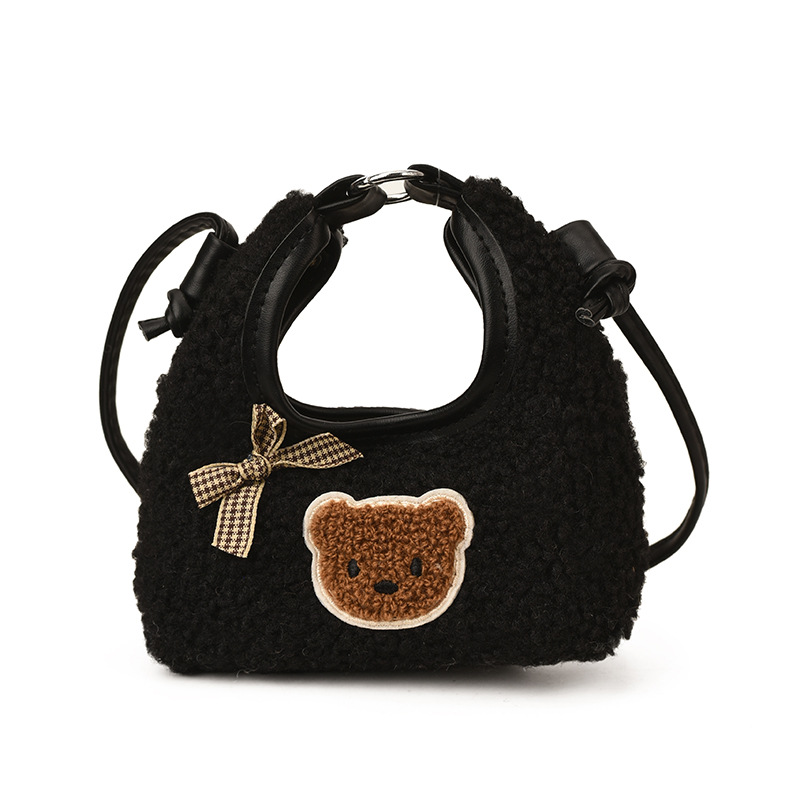 Otoño y invierno lindos bolsos de peluche para niños de dibujos animados osos arco niñas bolsos de hombro mini bolsos de bebé