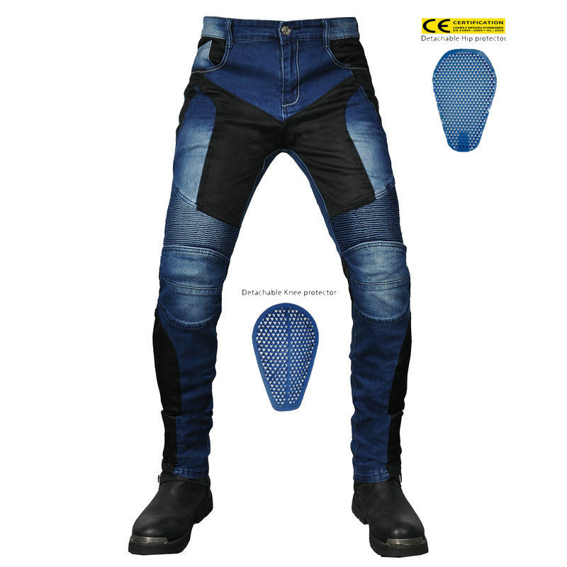 Pantalones vaqueros de la motocicleta de los hombres y las mujeres de verano de malla transpirable pantalones de la motocicleta pantalones de ciclismo al aire libre resistente a la caída CE de silicona equipo de protección