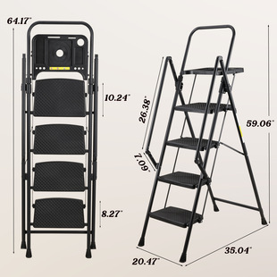 Amazon Household Herringbone Ladder Foldable Multi-Functional Step Ladder Thickened with Handrails Indoor Tool Tray Iron Ladder