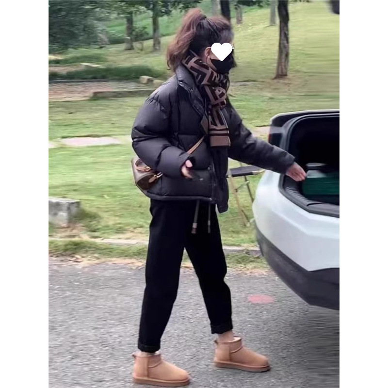 Black Short down Jacket for Women Petite 2025 Winter New Korean Version Thick Loose White Duck down Puffer Coat