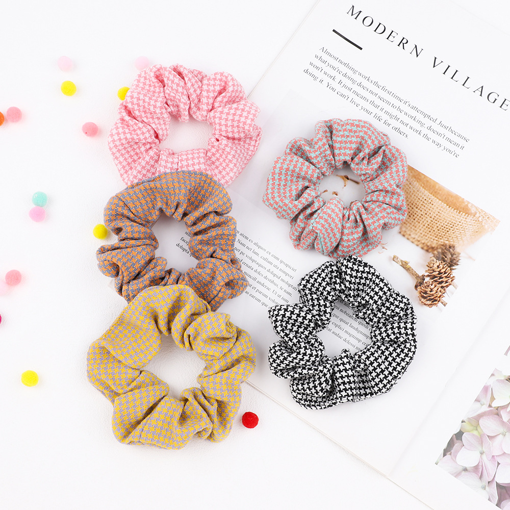 Cute Houndstooth Printed Folds Hair Scrunchies Set Wholesale Nihaojewelry display picture 6