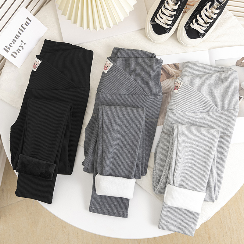 Maternity Wear 2025 Autumn and Winter Fleece-Lined Warm and Comfortable Slim Leggings Low-Waist Belly Support Slimming Look Can Be Worn Outside Small Pants