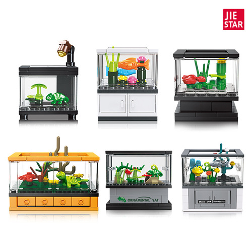Jiexing 59216 Home Ornamental Fish Tank Desktop Ornaments Model Building Blocks Toys Children's Assembled Small Particle Gifts