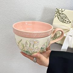 高颜值风铃花马克杯带盖咖啡杯碟套装杯子伴手礼品高级感拿铁杯子