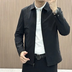 春季新品轻薄弹力夹克男净版商务休闲拉链款行政翻领百搭男士外套