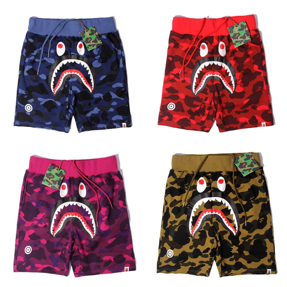 Cross-border Foreign Trade Wholesale Camouflage Shark Shorts Men's Teenager Letters WGM Printed Pants Straight Beach Pants