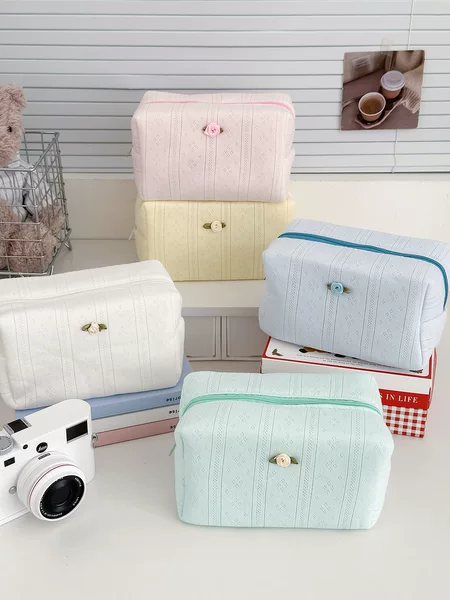 Cross-Border Small Rose Knitted Cotton Octagonal Bag Fresh and Sweet Girly Ins Style Large Capacity Portable Makeup Cosmetics Bag