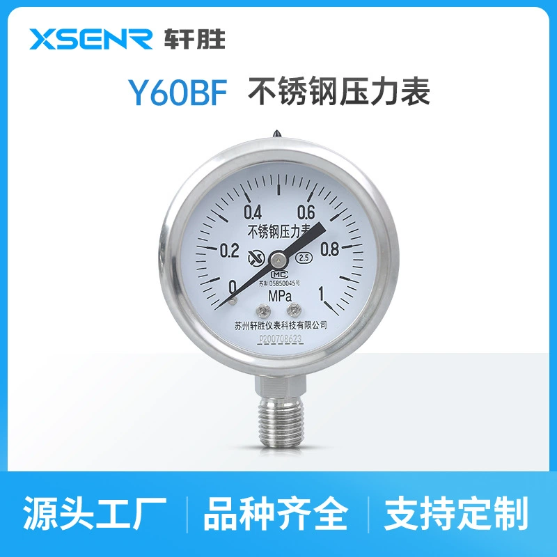 Сучжоу Xuansheng Y60BF Манометр из нержавеющей стали M14X1.5 Антикоррозионный высокотемпературный манометр