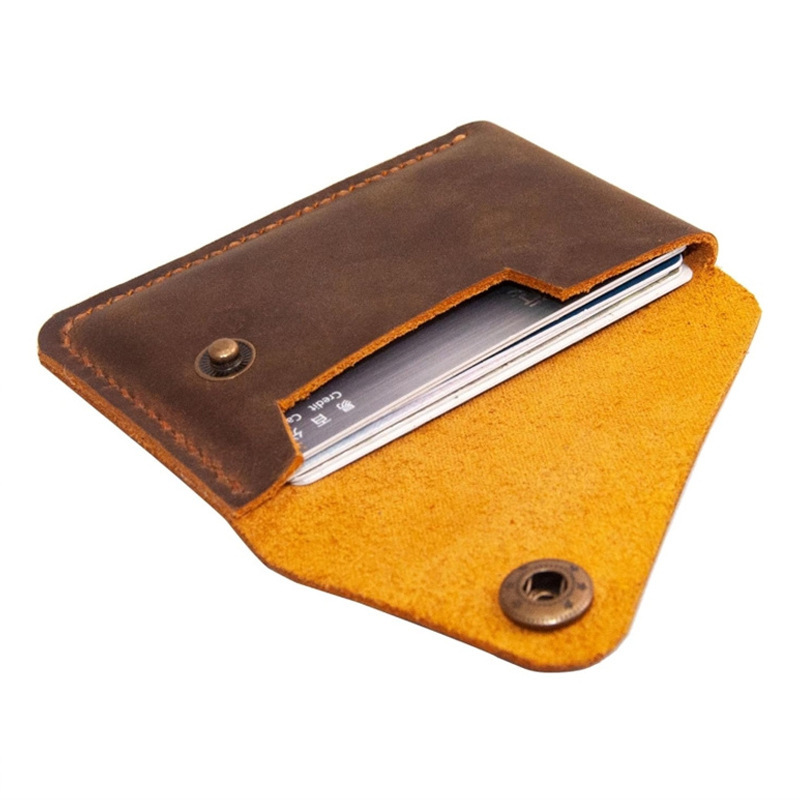 Vintage Crazy Horse Leather Card Holder Amazon Same Style Snap Card Holder Portable Lightweight Men's Card Holder