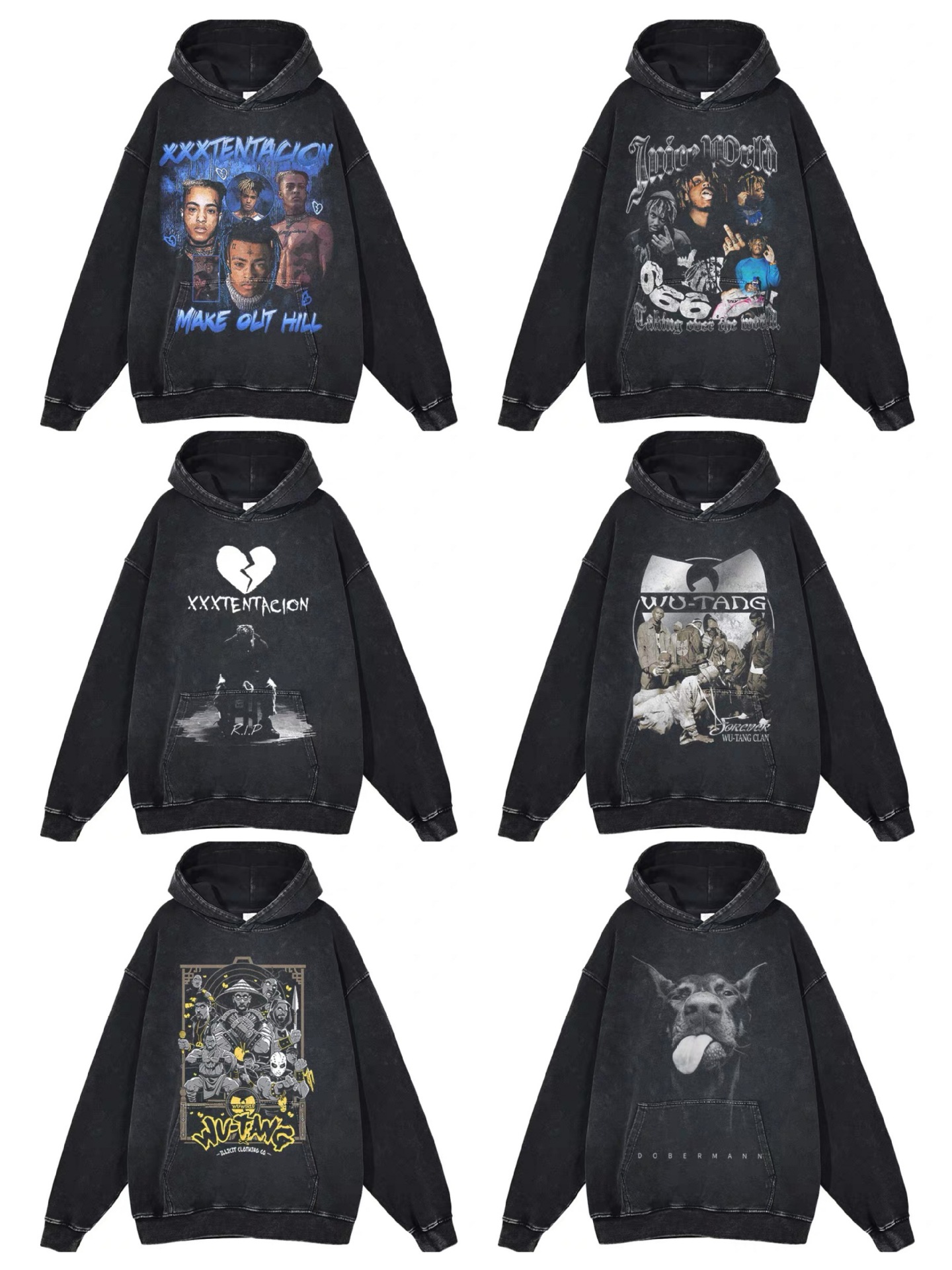 Eminem Travis Scott Tupac XXX American Hip Hop Rap Vintage Imprint Water Washed Hooded Sweater