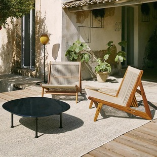 Nordic Retro Rope Woven Leisure Chair Balcony Garden Homestay Courtyard Designer Sofa Chair Solid Wood Lounge Chair