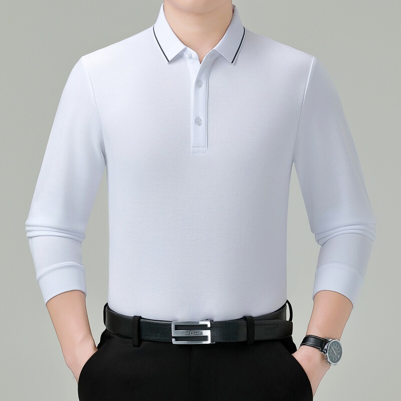 Men's Silk Polo Shirt New Style Business Casual Middle-Aged Men's Non-Iron Lapel Shirt Long Sleeve