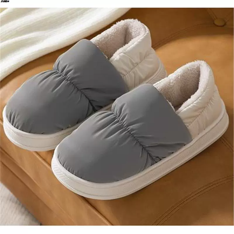 Нескользящие теплые осенне-зимние туфли на толстой подошве на каблуке, послеродовые хлопчатобумажные туфли, водонепроницаемая пуховая ткань.