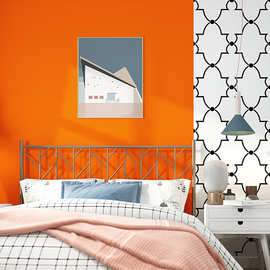 千鸟格墙纸北欧风格轻奢风格卧室客厅床头沙发背景橘红色橙色壁纸