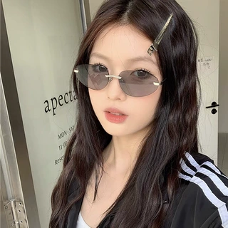 欧美无框Y2K辣妹个性猫眼太阳镜女复古甜酷防紫外线墨镜千禧风潮