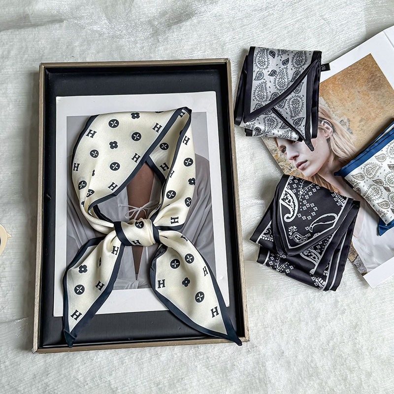 Pañuelo de seda, tira larga, sentido avanzado, nuevo estilo, flor de anacardo, simulación, bufanda de seda, decoración de serpentina, bolsa de atar, cinturón de decoración de cinta