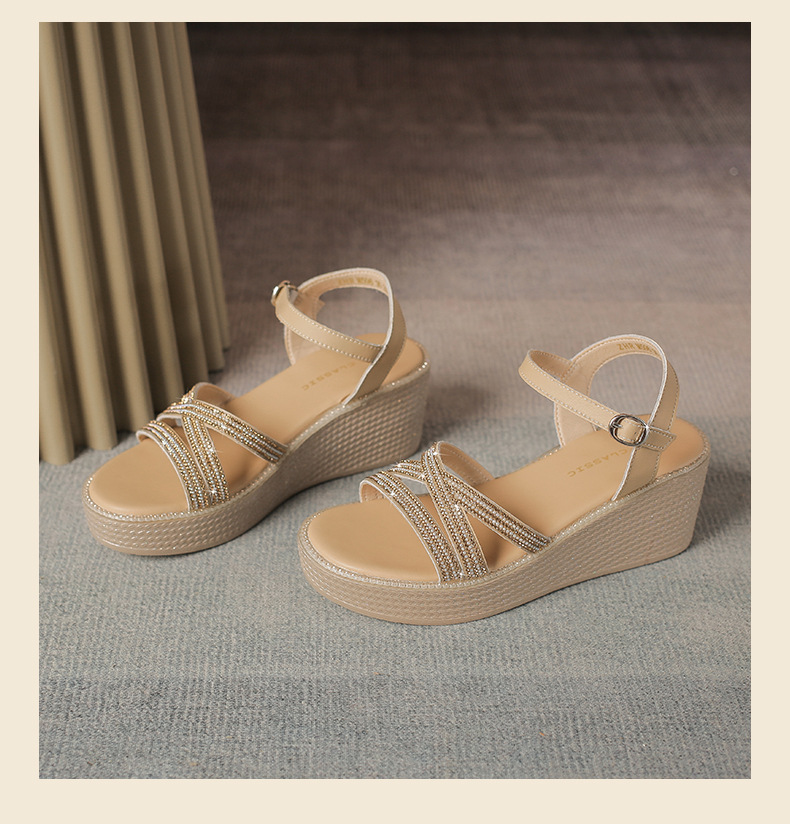 Sandal cao gót nữ đính đá phong cách cổ tích, gót xuồng 6.5 cm — M596 màu sâm panh chi tiết 23