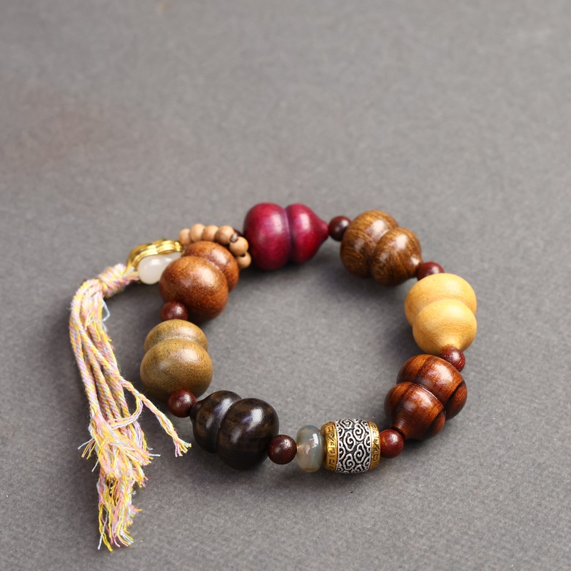 Rosewood Multi-Gemstone Gourd Bracelet, Rosewood DIY Fortune Accessories Bracelet, Unisex Prayer Bead Bracelet