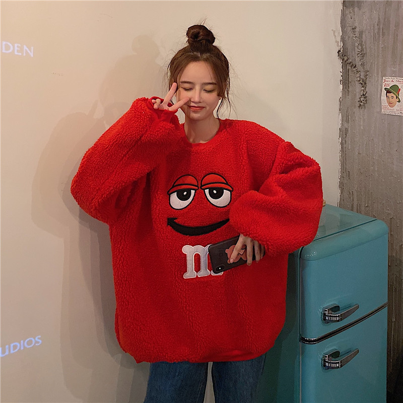 Lana de cordero ulzzang suéter invierno de las mujeres sueltas estilo coreano ins estilo perezoso BF forrado de lana engrosada estilo sal frito abrigo callejero