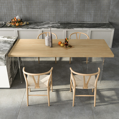 Acrylic rectangular solid wood island dining table, Italian modern minimalist extendable floating workbench table with large panel