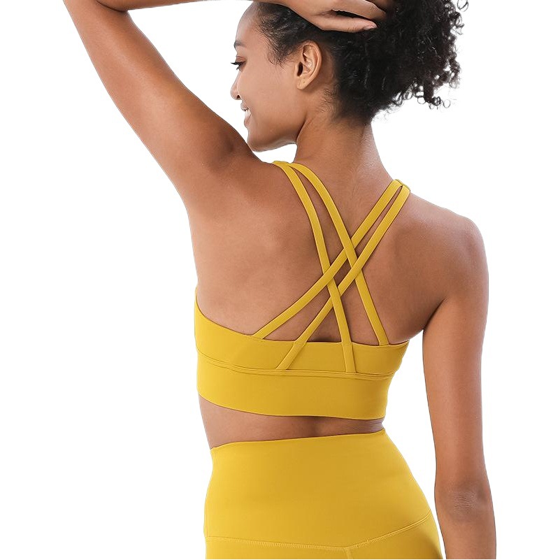 Nuevo sujetador deportivo de doble cara con espalda cruzada, a prueba de golpes, con efecto push-up, para yoga, fitness y deporte.