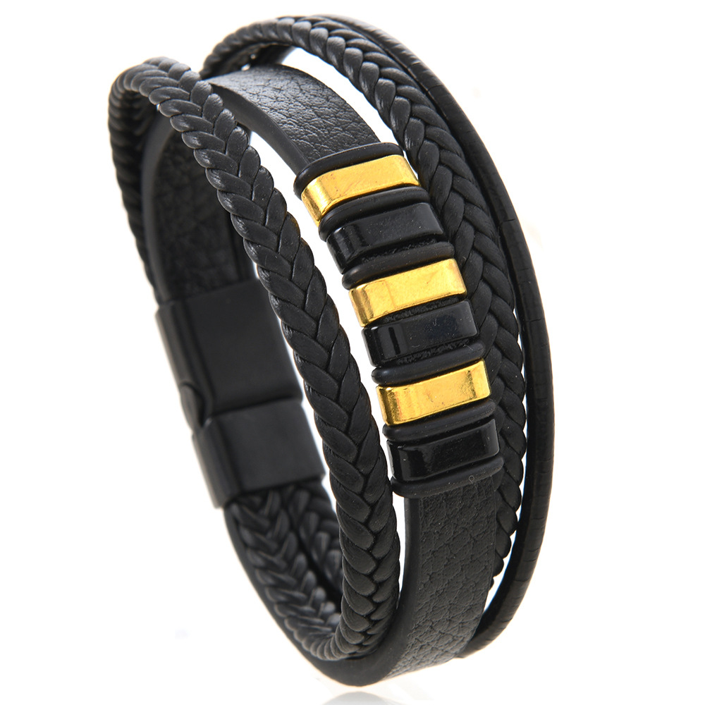 TEMU Xiyin una variedad de puntos estilo retro europeo y americano aleación lineal hebilla de succión magnética pulsera de cuero para hombre tejida a mano