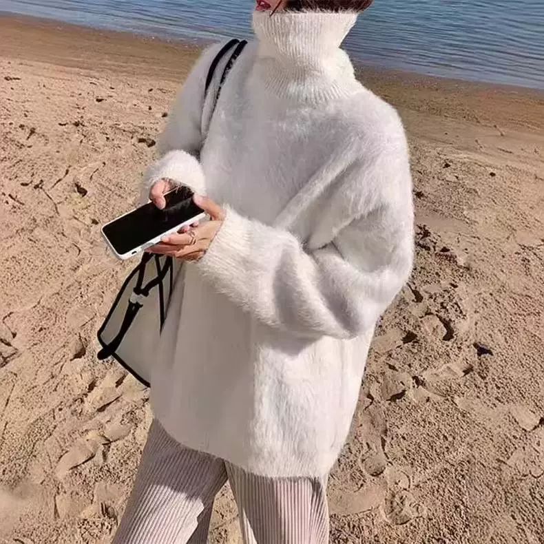 跨境优选高领仿水貂绒毛衣女秋冬小众软糯加厚保暖内搭打底衫上衣