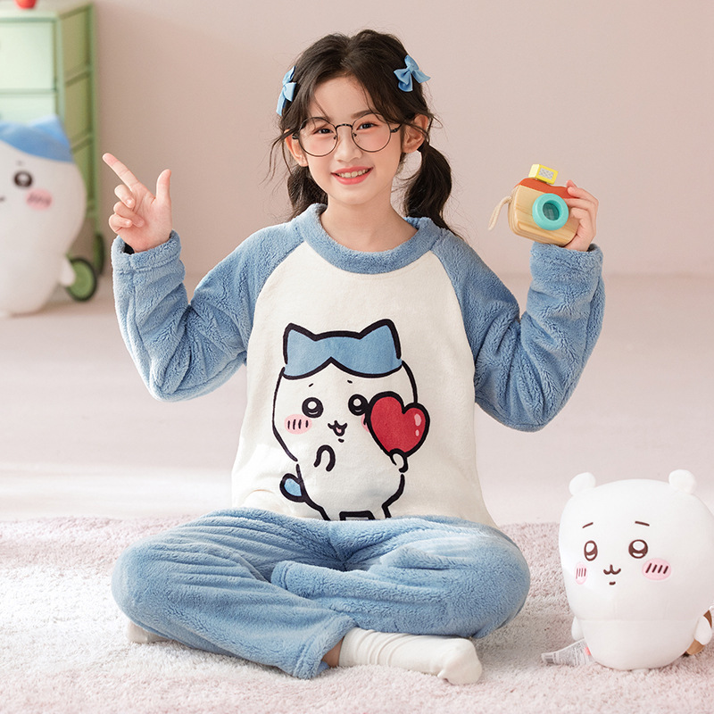Otoño y invierno coreano para niños niñas pajamas de franela conjunto de ropa delgada para padres e hijos pesados pajamas de niños