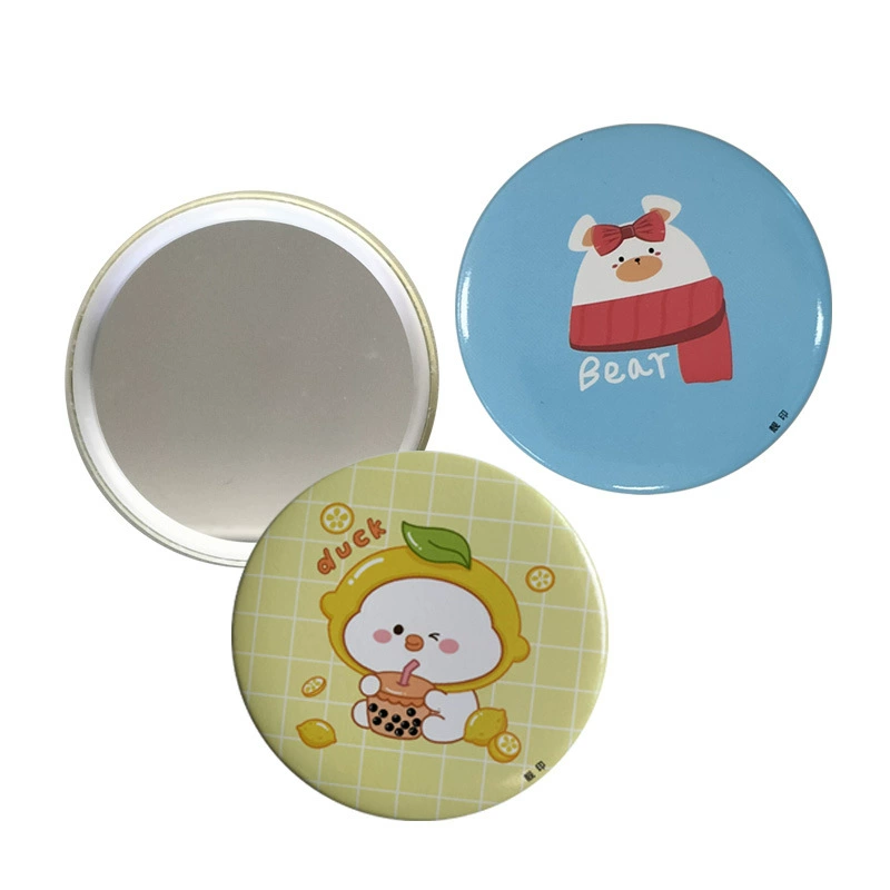Portable Handheld Cartoon Mirror, 70 mm, Cold-Rolled or Tin-Plated Iron, Cute Designs