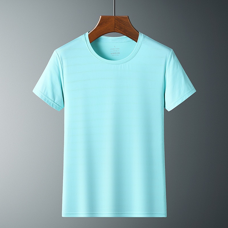 Verano transpirable cuello redondo deportes al aire libre Seda de hielo Aire acondicionado de secado rápido Camiseta de manga corta para hombres y mujeres camiseta de talla grande fábrica al por mayor