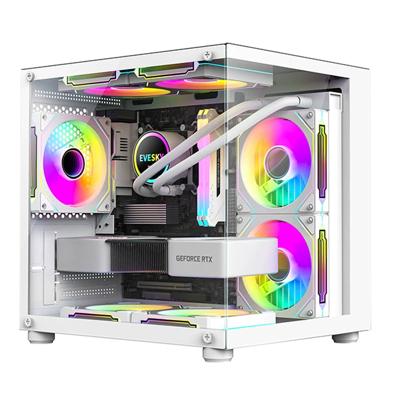 Mini panorama PC case MINI, steel frame, tempered glass side, water-cooling ready