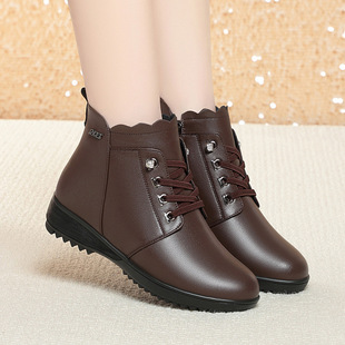 23 new women's ankle boots mid heel chunky heel non-slip bottom metal decorative mother cotton shoes AT701 plus size 35-43