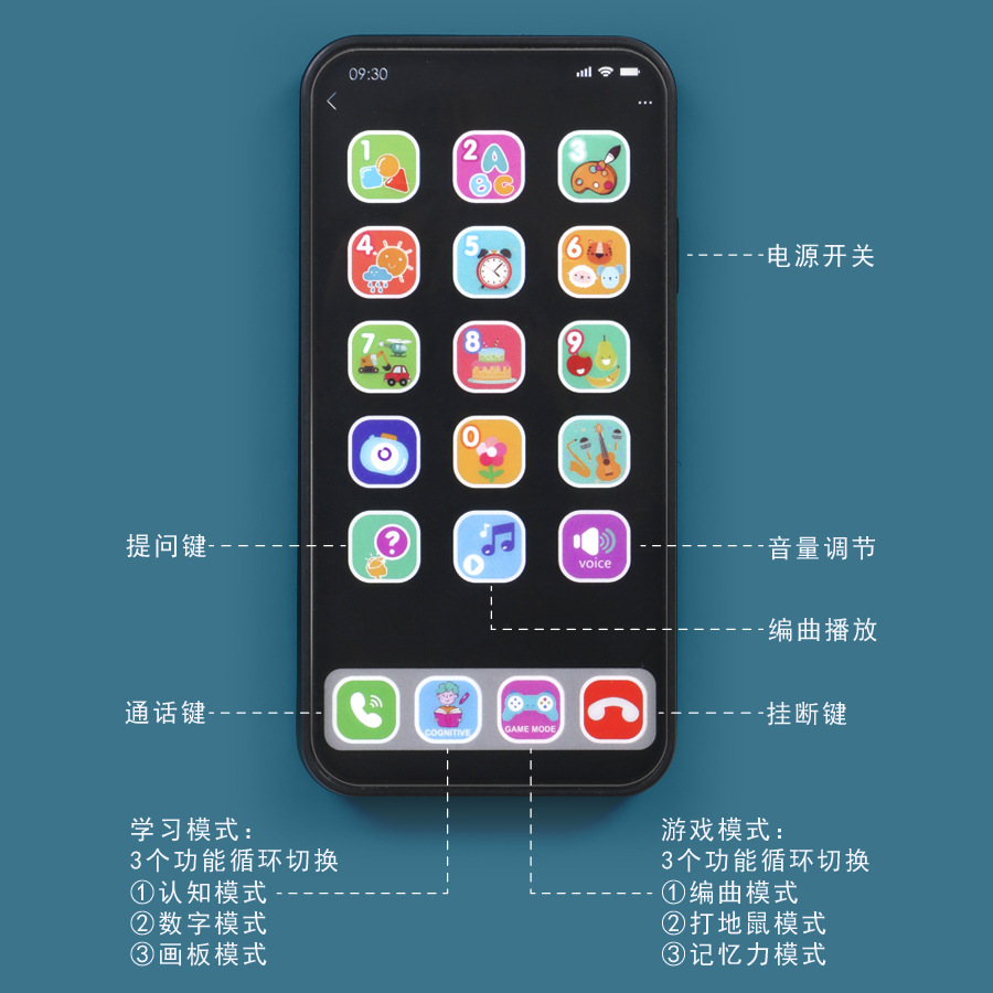 Simulación transfronteriza niños teléfono móvil juguete multi-función educativa educación temprana máquina música historia juego de luz aprendizaje máquina
