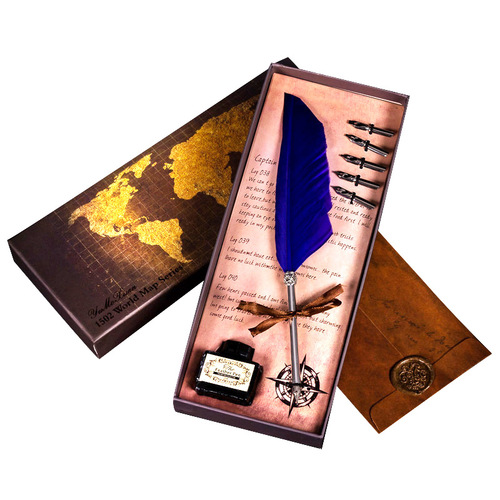 European retro feather dip pen set, solid color quill pen, replaceable nib, creative holiday gift