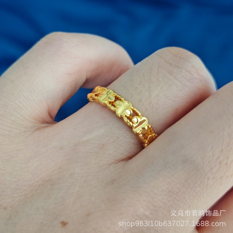 女性用模造ベトナムサンドゴールドリング、女性用ラブカーフラワーリング、開口部調整可能、ライブブロードキャストギフト卸売|undefined