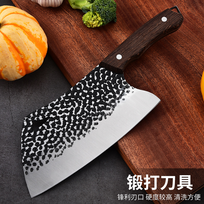 跑江湖手工鍛打錘紋砍骨斬切刀家用切菜刀切肉片刀廚房兩用刀具