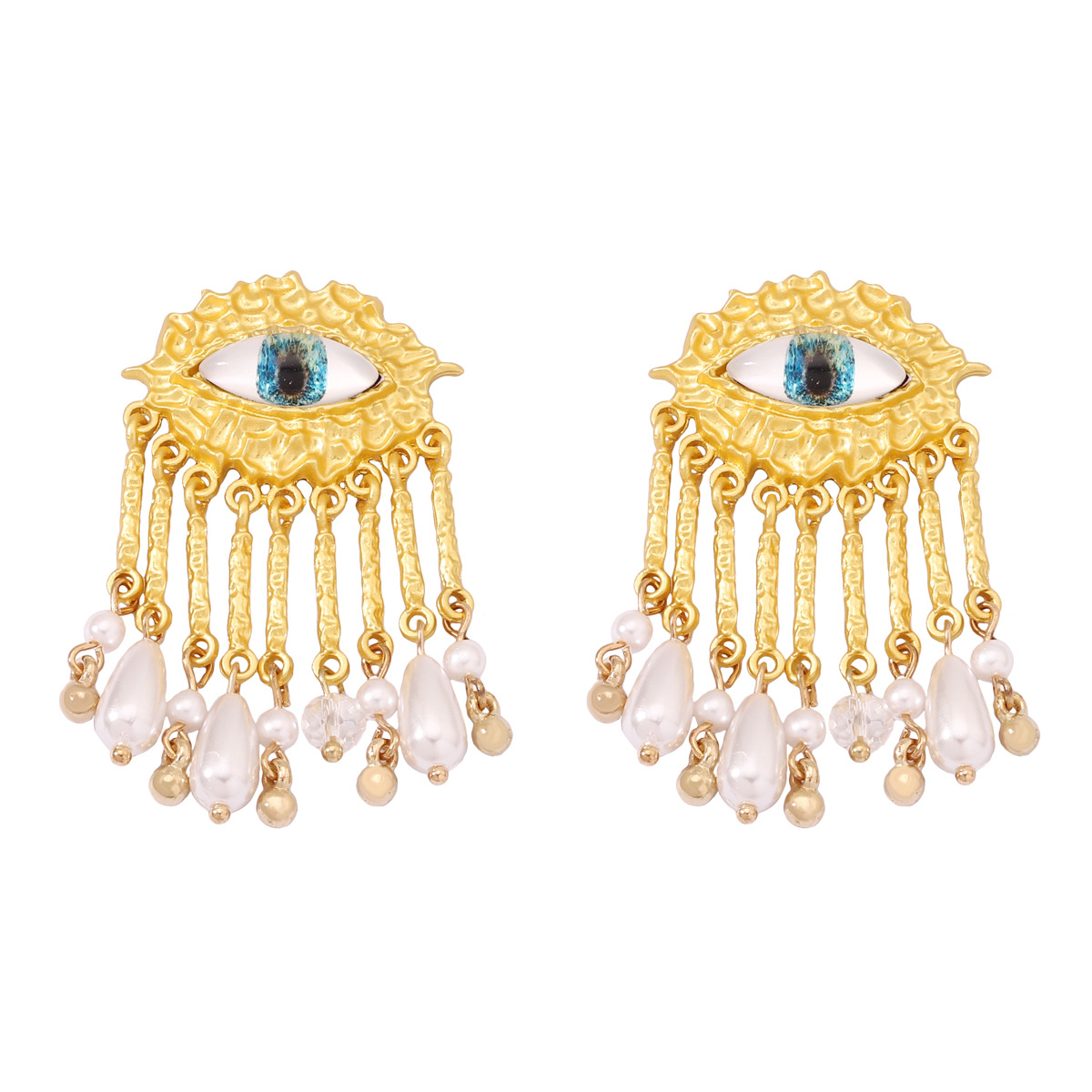 Vintage Pearl Tassel Drop Earrings With Eye Design For Women_voghion.com