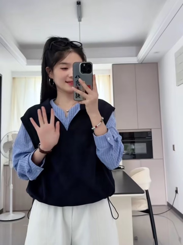 假两件条纹拼接POLO领卫衣女装2025秋季宽松显瘦百搭洋气减龄上衣|undefined
